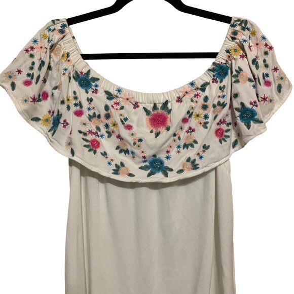 Sugar+Lips Dress White Off-Shoulder Floral Embroidery Size L Coastal Cowgirl - Picture 9 of 12